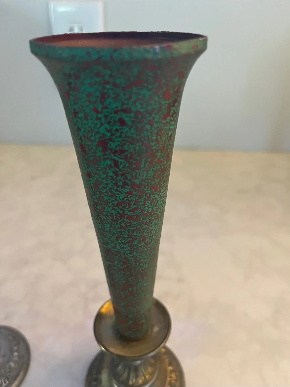 Antique brass bud vases  trumpet shape ornate Victorian style